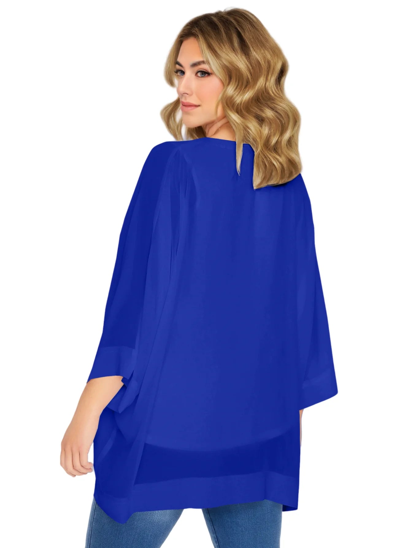 Women's Plus Size Elegant Cape Blouse V-neck Loose Oversized Flowy Casual Chiffon Blouse