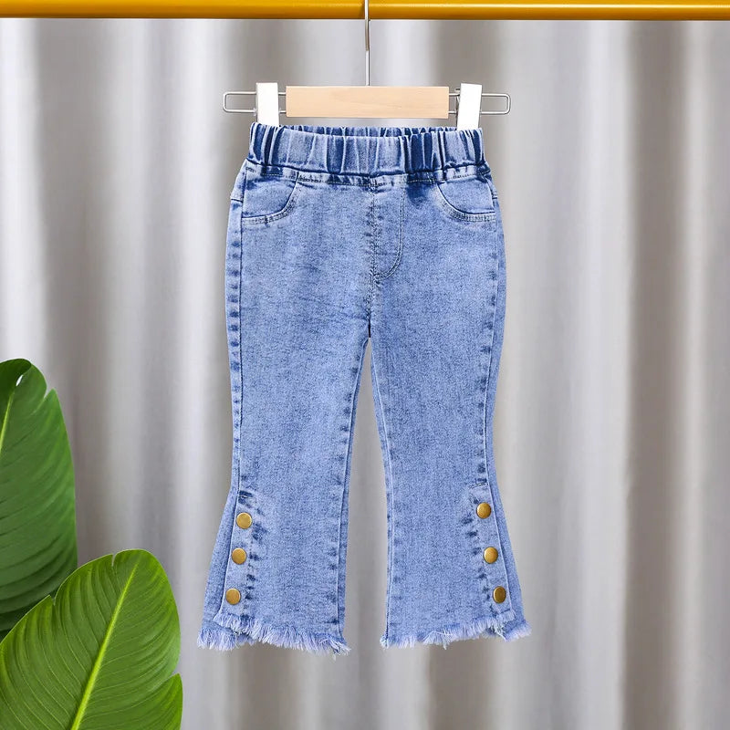2025 New Girls Jeans Children Spring Autumn Fashion jeans flared pants Girls High Quality Bow leisure long Pants 0-5 Y