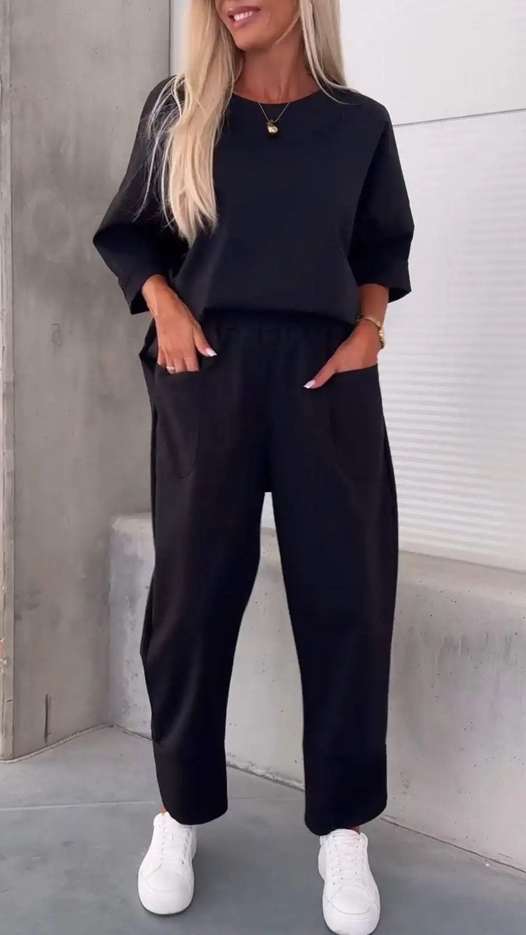 Women Two Piece Set Solid Top Ankle Length Pants Sport Matching Set.  S-3xL