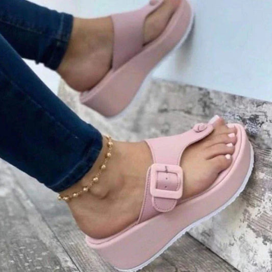 Belt Buckle Casual Solid Colour Platform Sandals .
