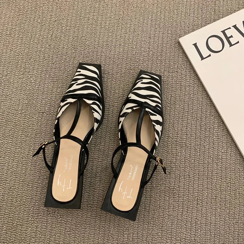 2025 Summer Women Mules Fashion Shallow Square Toe Dressy Sandal Women's Sandalias