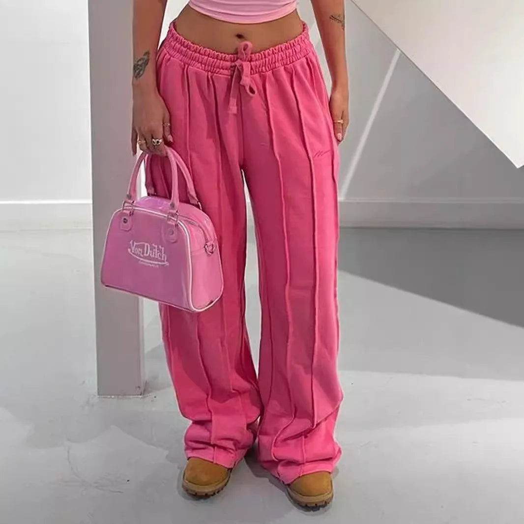 Women Pants Mid Waist Drawstring Trousers Loose Slight Stretch.  S-XL