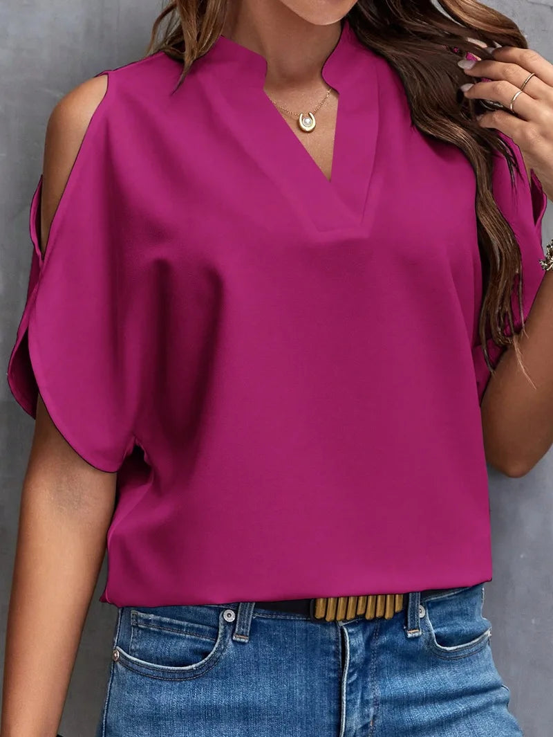 Elegant V- Neck Summer Fashion Blouse.  S-2X