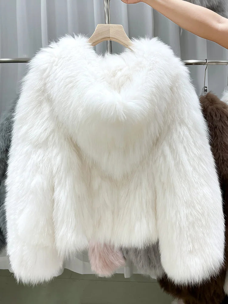New Winter Real Fur Coat Natural Fox Fur Coat With Hood .