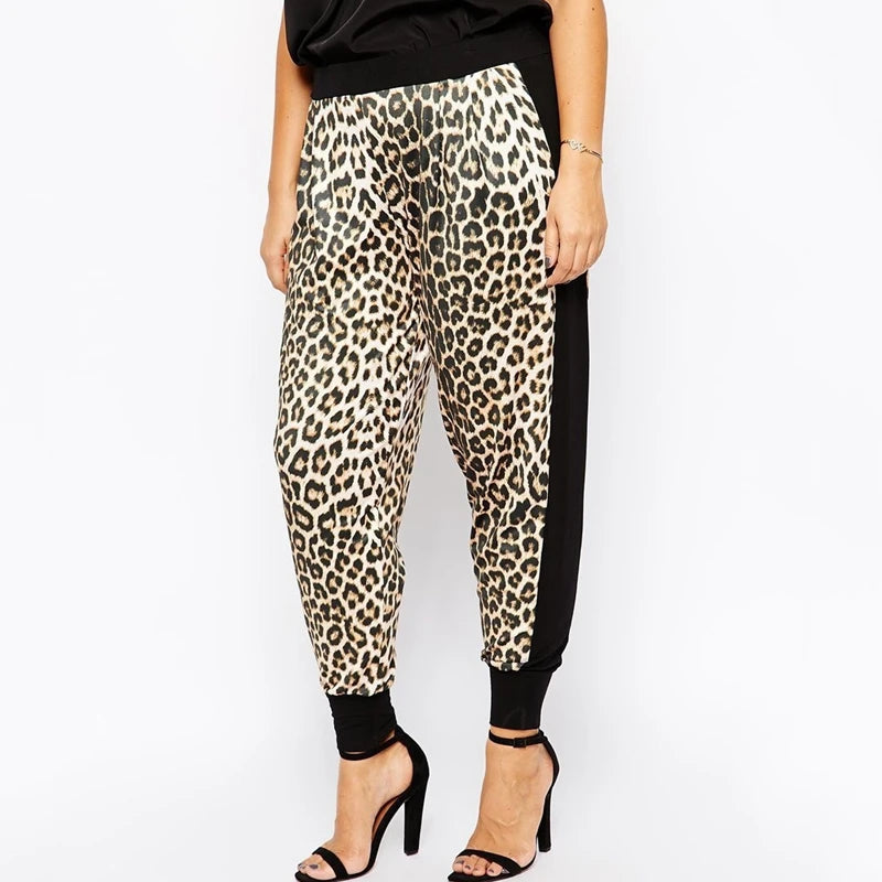 Plus Size Pleated Causal Leopard Elastic Waist Pants