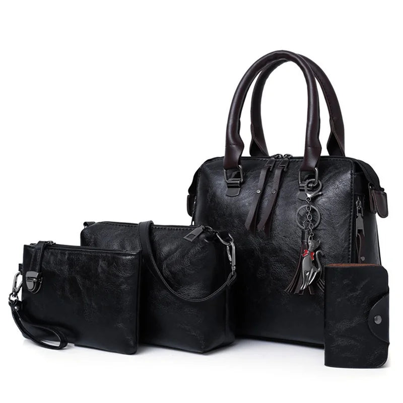 Women 4 Piece Fashion Handbags Large Capacity Tote Bag Cross-body Purse Wallet Set Perfect For Travel