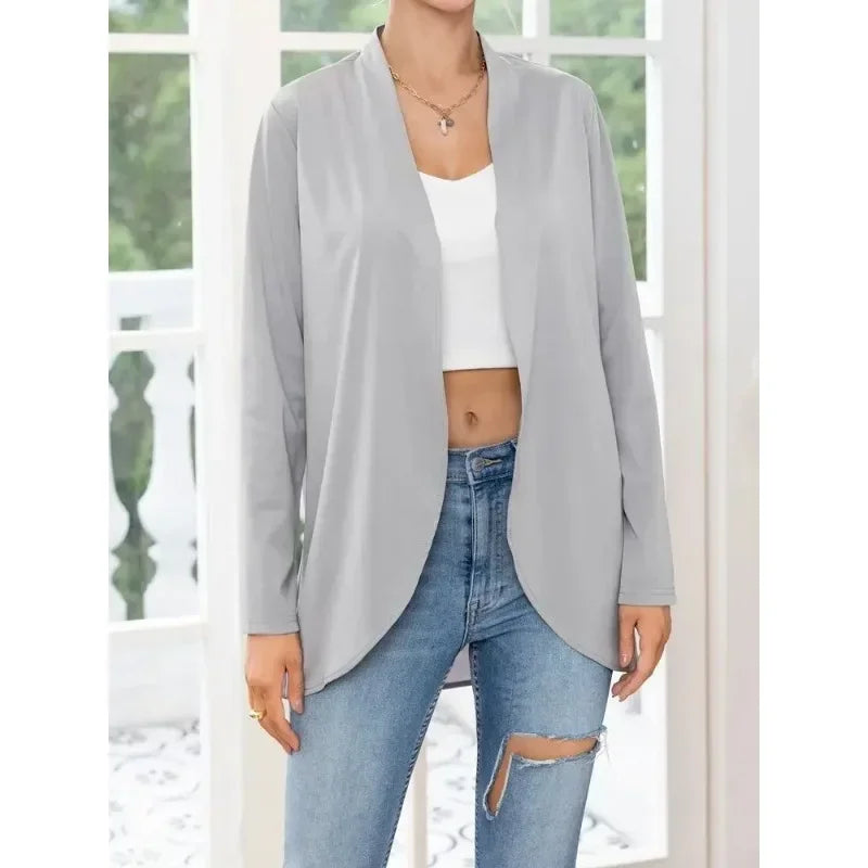 Spring and Autumn Women's New Solid Color Fashion and Temperament Plus Size Long Sleeved Loose Cardigan
