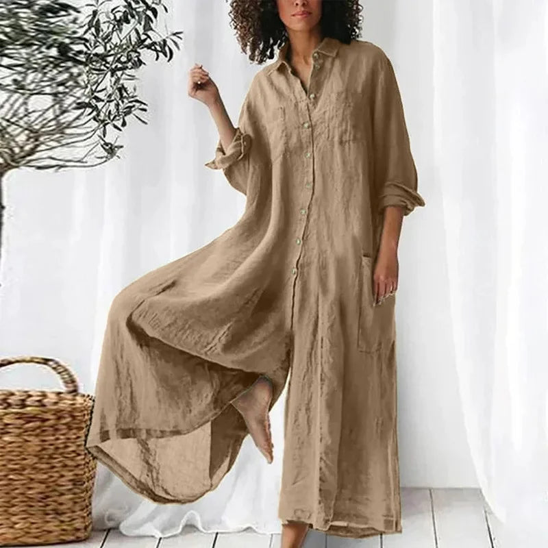 New 2025 Casual Quality Cotton Linen Comfortable Loose Wide Leg Pants Jumpsuit Women's Fashion.  S-5X