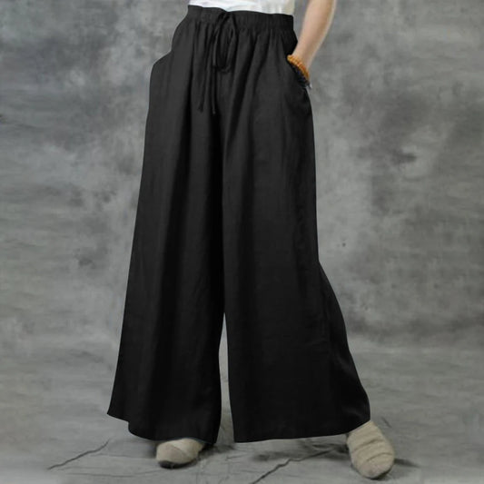 Plus Size High Waist Long Pants for Women Solid Casual Wide Leg Trousers