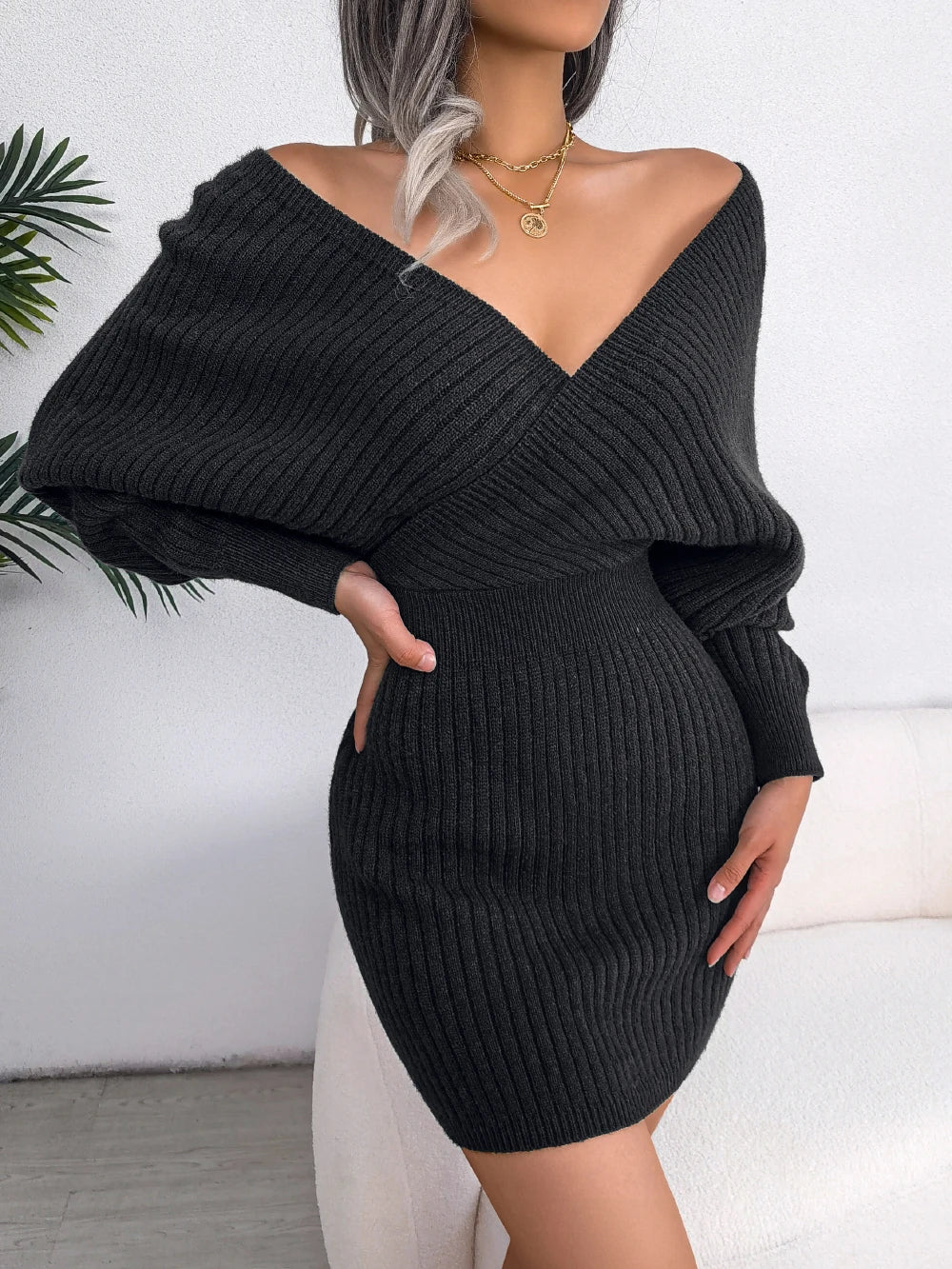 Bodycon Sweater Dress Autumn Winter Casual Long Sleeve Knitted Casual Wear
