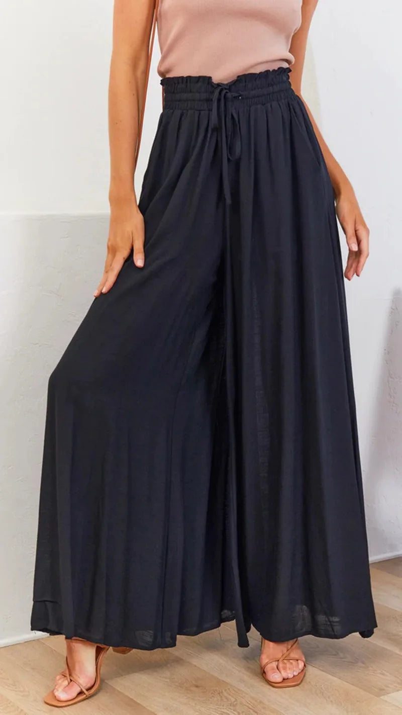 Spring and Summer New Women's Wide-leg Trousers Elastic Belt Wide-leg High-waist .  S-2X