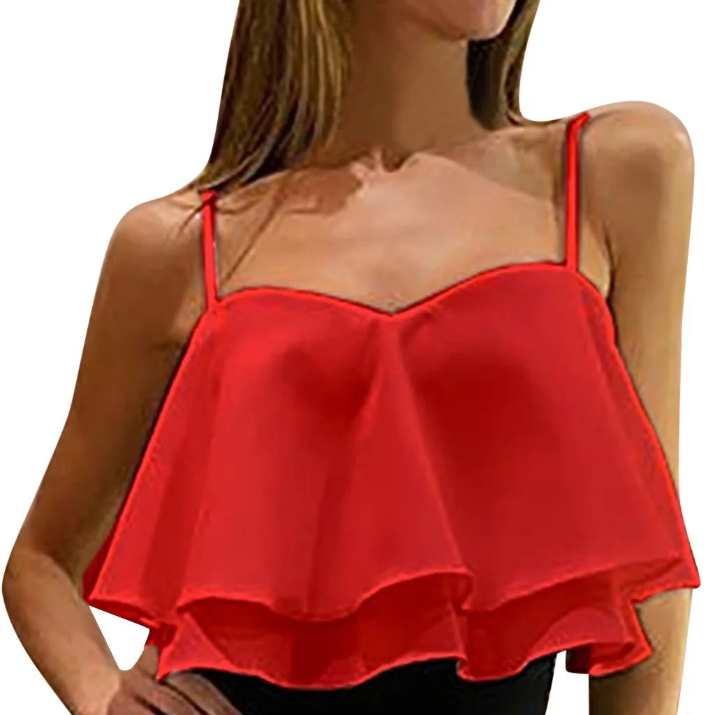 Women Ruffle Design Solid Colour Top.  S-2X
