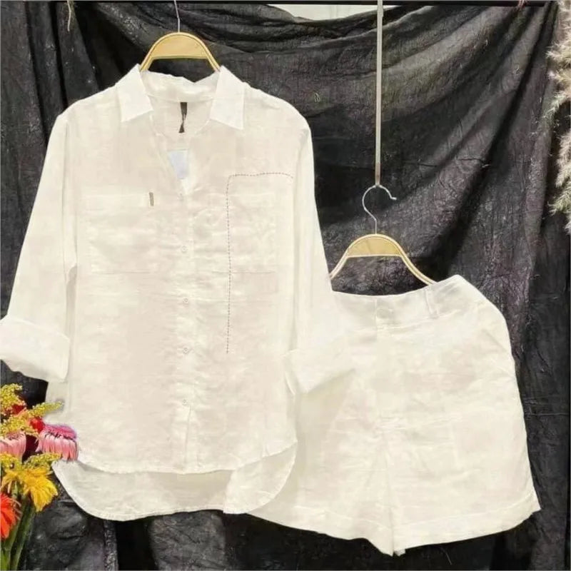 Ladies Summer Cotton Linen Casual Two Piece Set. S-3x