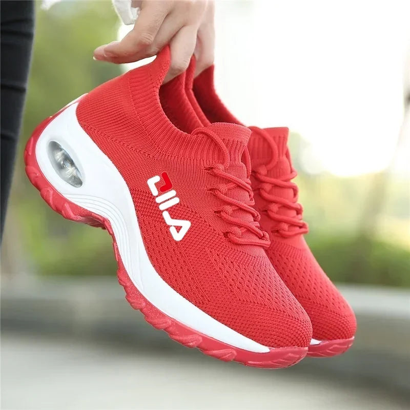 Women Tennis Breathable Mesh Height-increasing Slip-on Sneakers Thick Bottom Platform