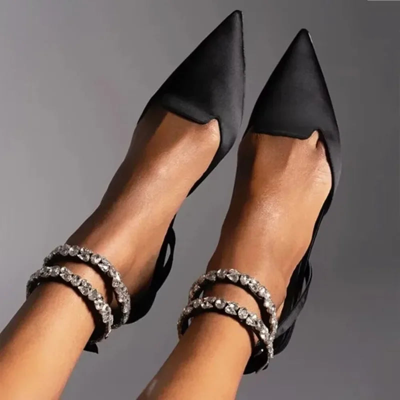 Women's Luxury Pointed Toe Flat Sandals 2025 Summer New Fashion Solid Sexy Party Sandal.  Zapatos Mujer