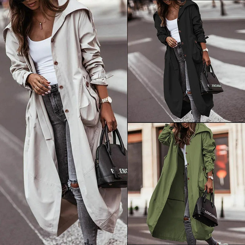 Women's Autumn And Winter Style Personality Casual fashionable long Trench Coat.  S-XL