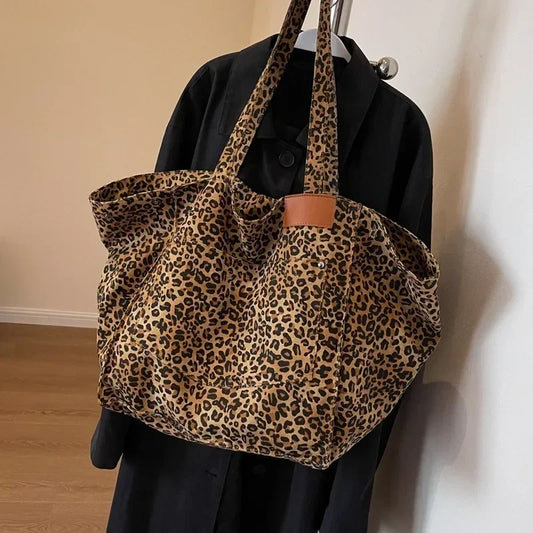 Oversized Leopard Print Shoulder Bag for Women Quality Canvas Large Capacity Tote New Luxury Handbag.