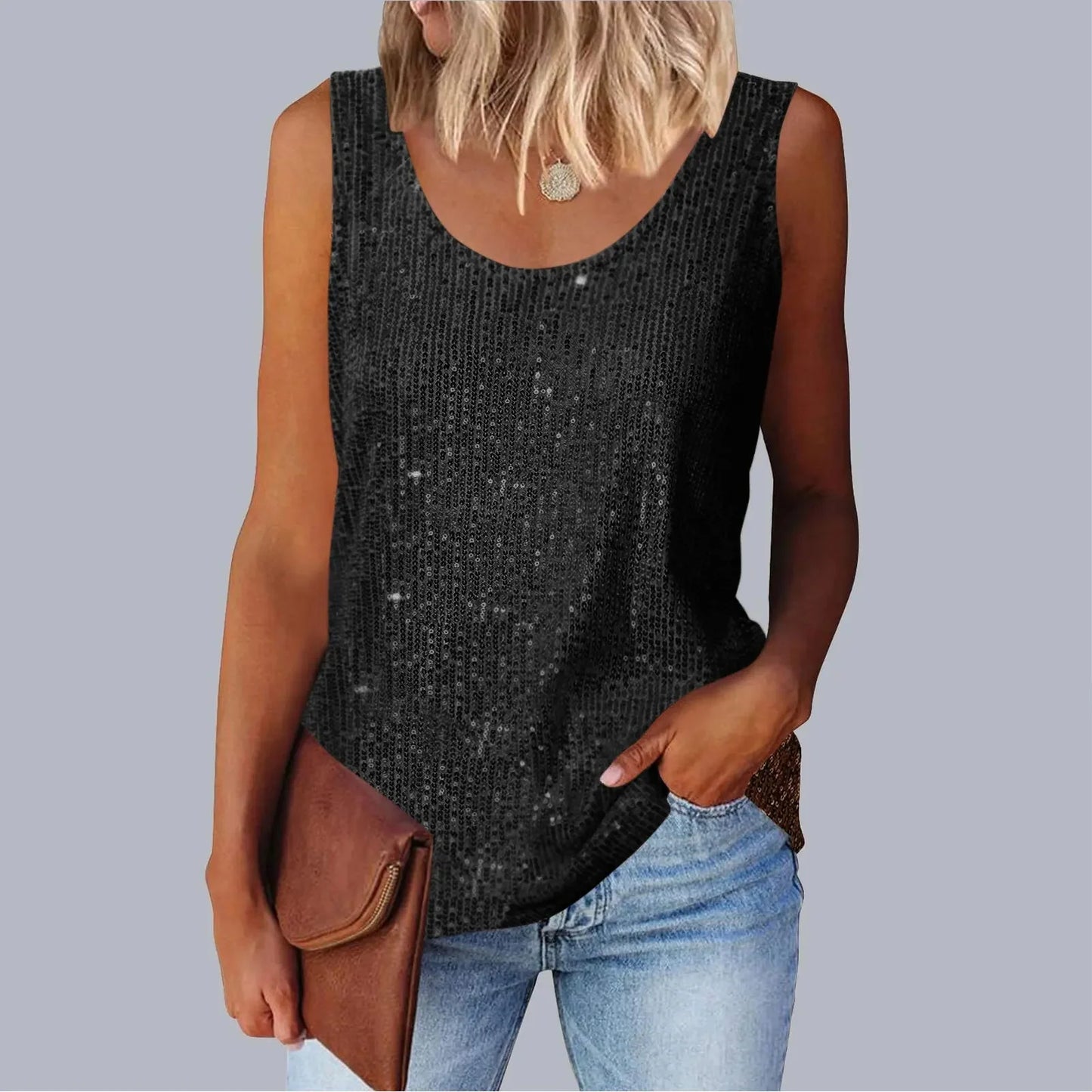 Women's Loose-Fit Round Neck Polyester Decorative Women's Top.  S-2X
