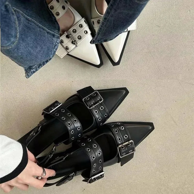 Slingback Chunky Heel Women's Rivet Street Style Vintage Casual Sandals