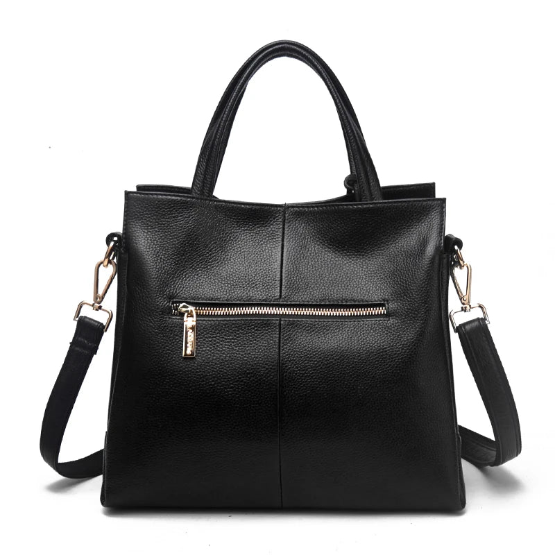 Cowhide women's handbag casual versatile black daily commuting single shoulder cross-body tote bag