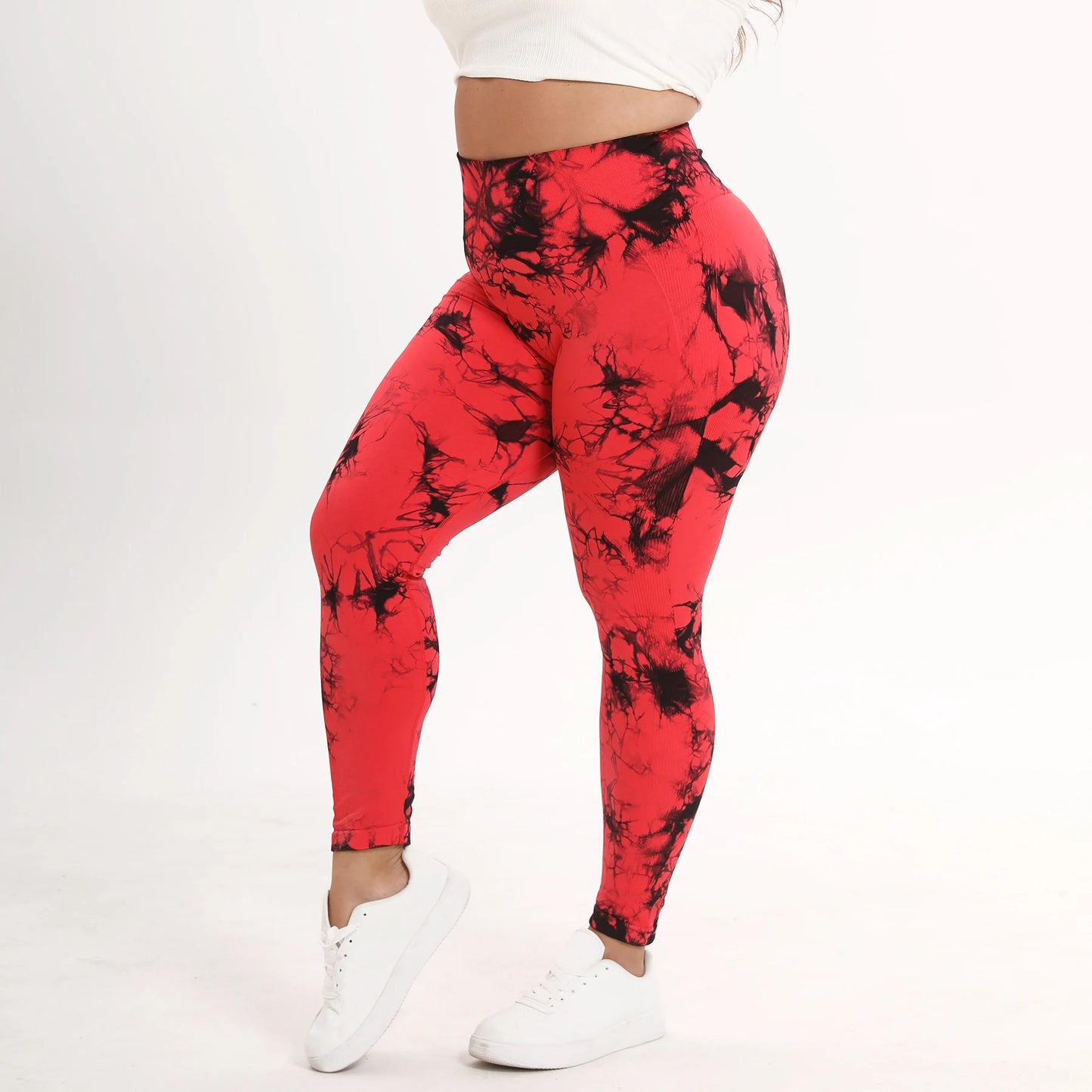 Ladies Plus Size High Waist Butt Lifting Yoga Pants Tie Dye Leggings Elastic Slim Fit Sports Pants