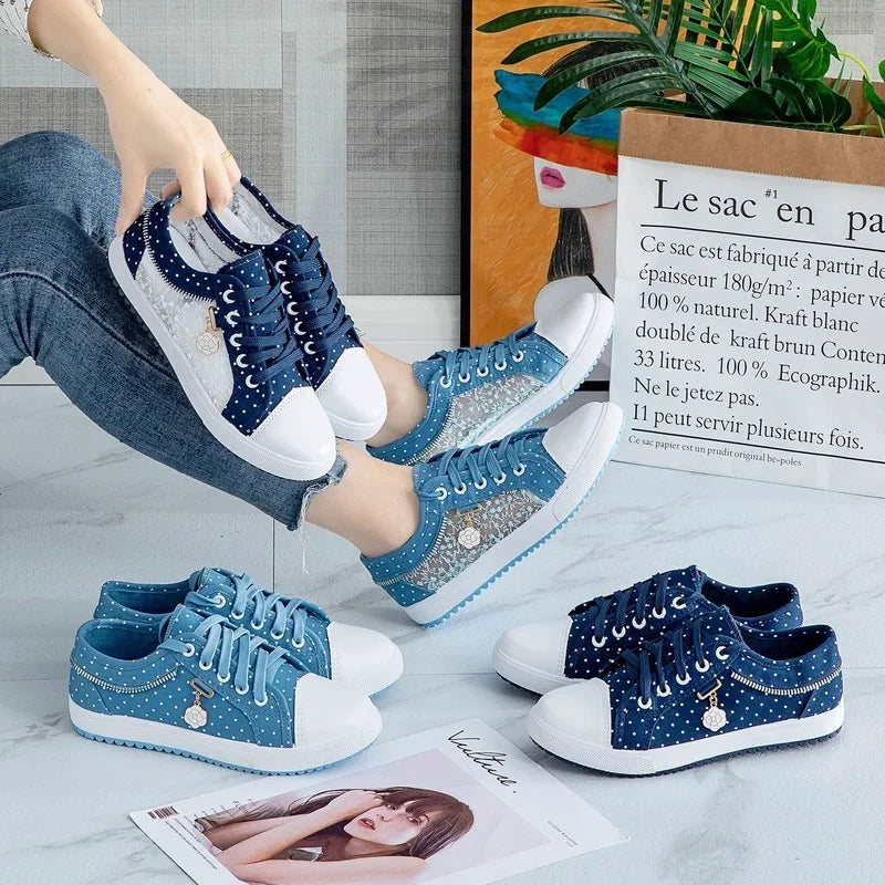 Women's Hollow Denim Mesh Shoe Flat Casual Breathable Shoe .  кроссовки женские Scarpe Donna