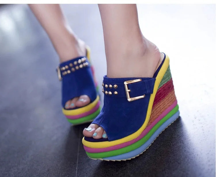 Summer 2025 Fashion Platform Colourful Wedge Heel Sandals