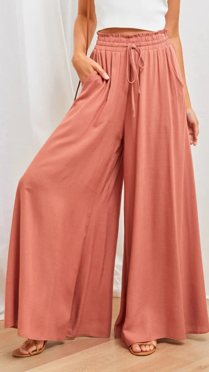 Spring and Summer New Women's Wide-leg Trousers Elastic Belt Wide-leg High-waist .  S-2X