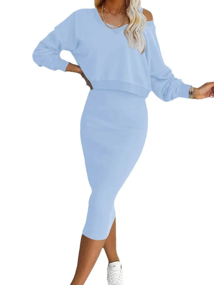 New Women's Two Piece Fashion Sweater and Skirt Perfect For All Seasons. S-XL
