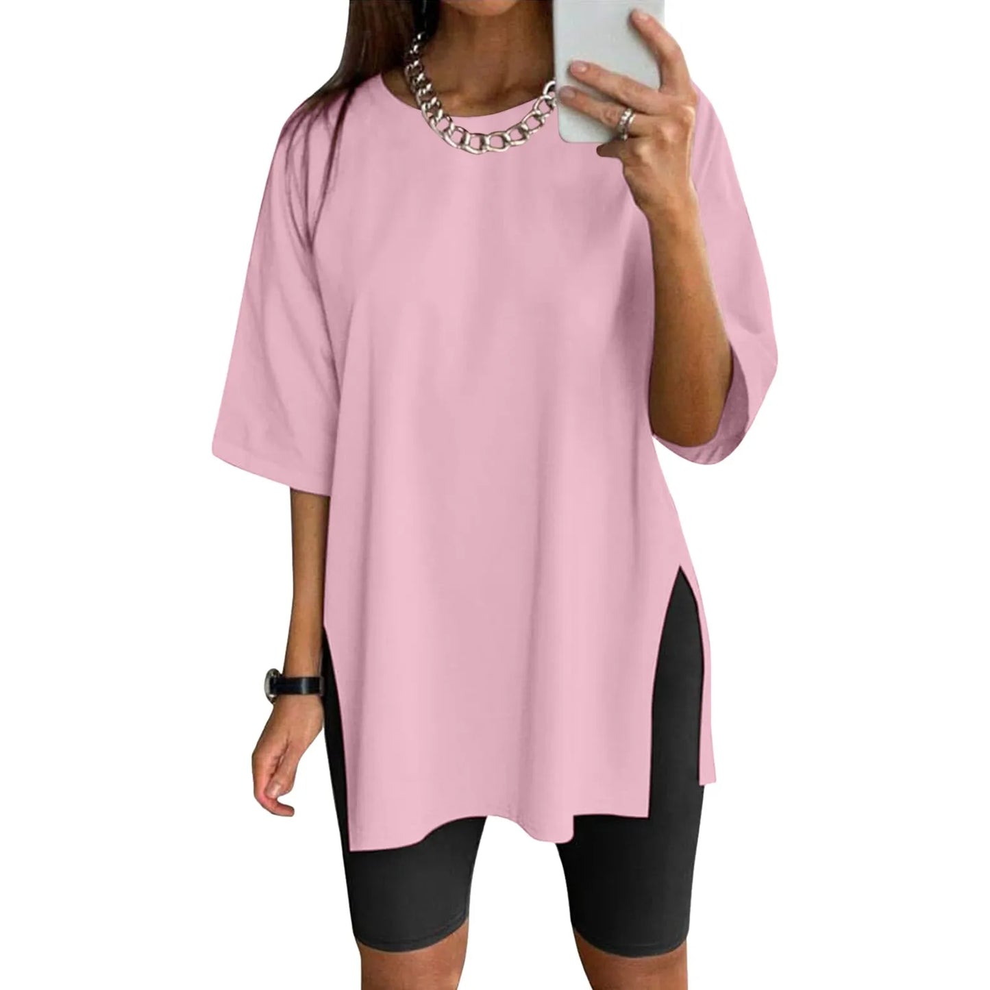 Long Short Sleeve Loose Crew Neck Top.  SZ: S-xxL