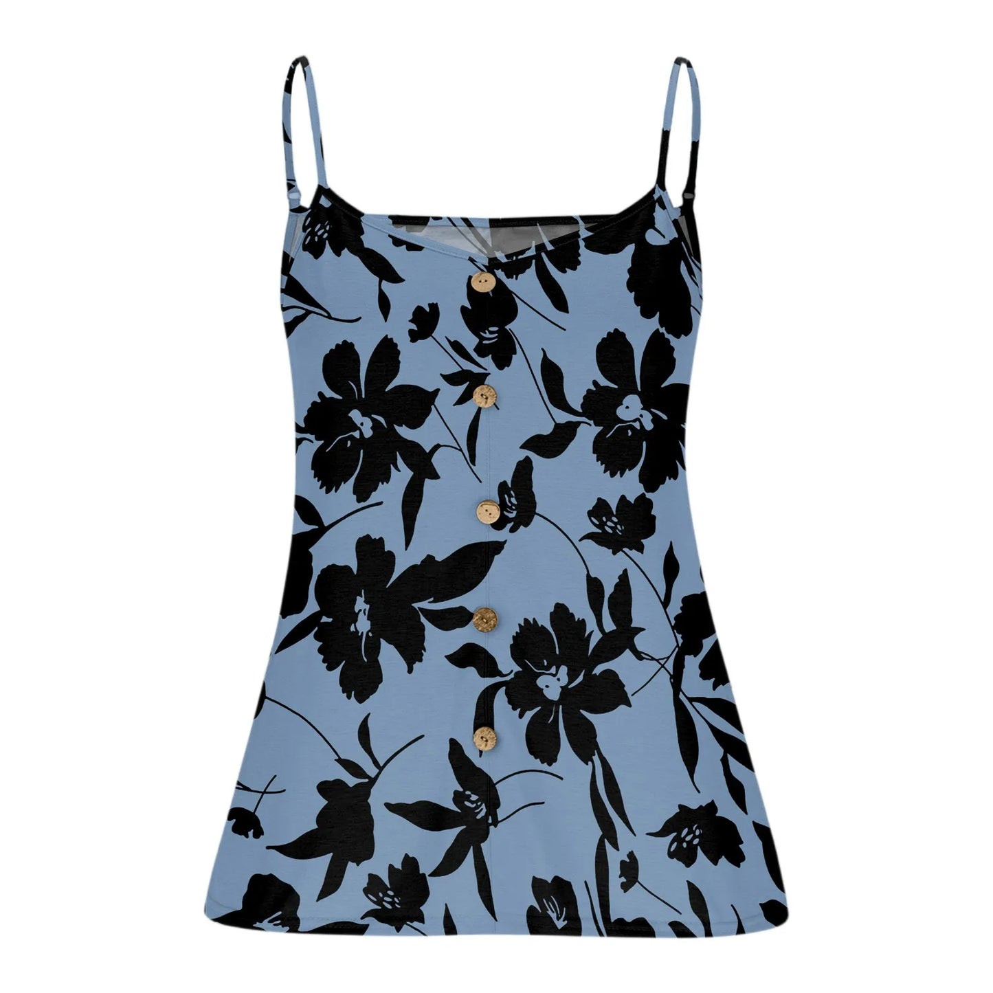 Plus size women's casual top with adjustable shoulder straps v-neck sleeveless top fashion printed Top.   0X-5X