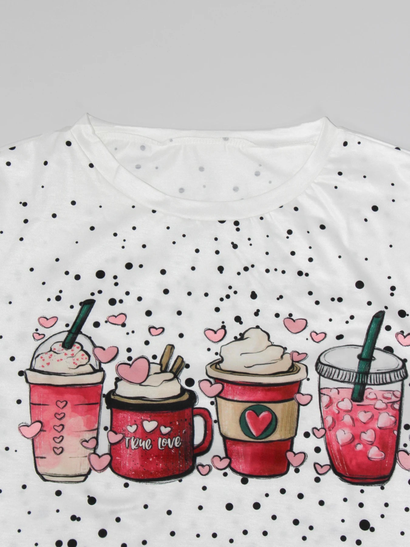 Plus size women's stylish coffee cup and love-printed graphic round neck women's T-shirt
