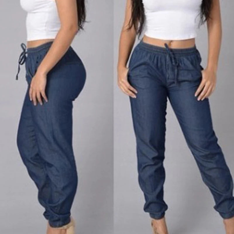 Elastic Waist Sexy Loose Pencil Jeans for Women, High Waist Ladies Thin-Section Denim Casual Jeans.  S-5xl