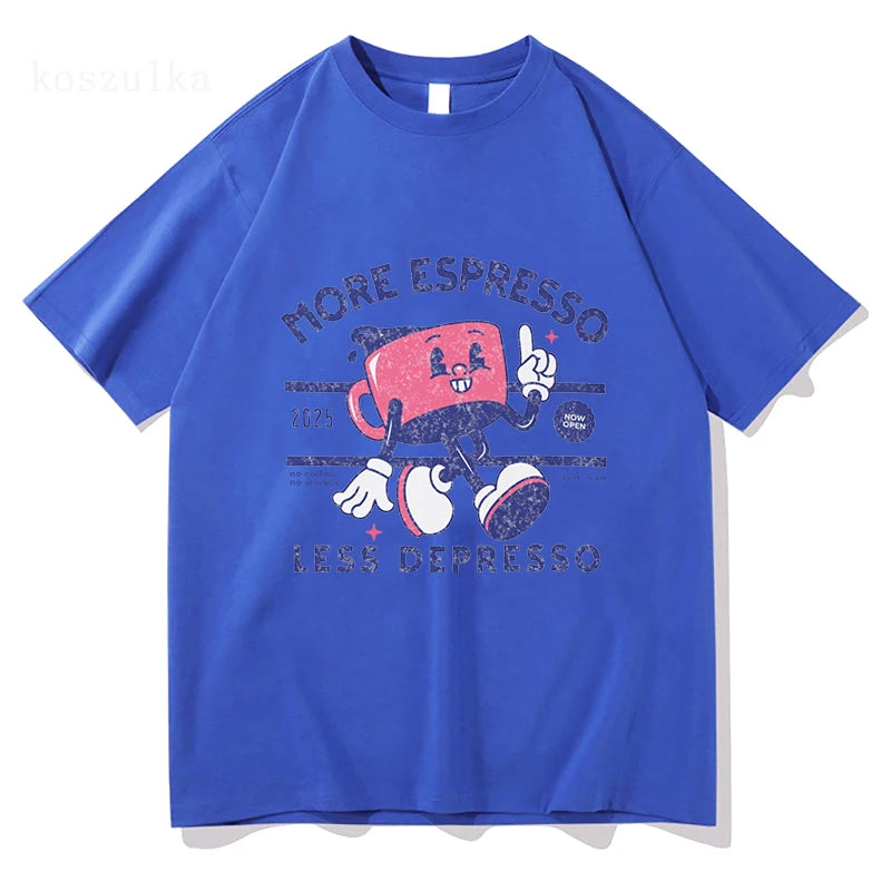 More Espresso Less Depresso T Shirt Men/women Vintage Graphic Unisex High Quality Cotton T-shirt.  XS-2X