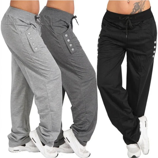 Plus Size Casual Cargo Pants - Loose Fit Jogger Trousers with Pockets