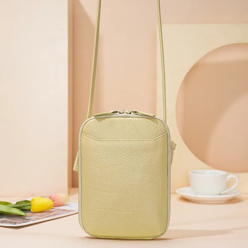 Genuine Leather Zipper Cross-body Shoulder Bag