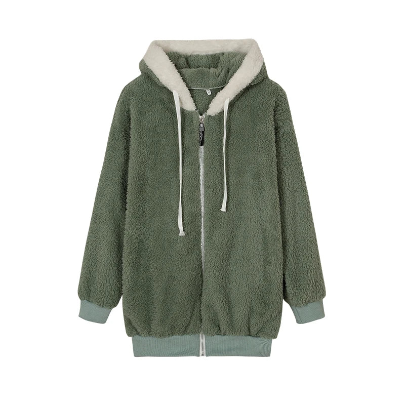 New Style Autumn And Winter Loose Plush Zipper Hooded Jacket Woman.  S-5X
