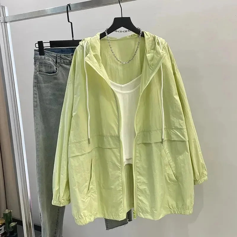 Summer New Fashion Women's Jacket Thin UV Protection Coat 2025 Long Sleeve Hooded Jackets .  M-3X