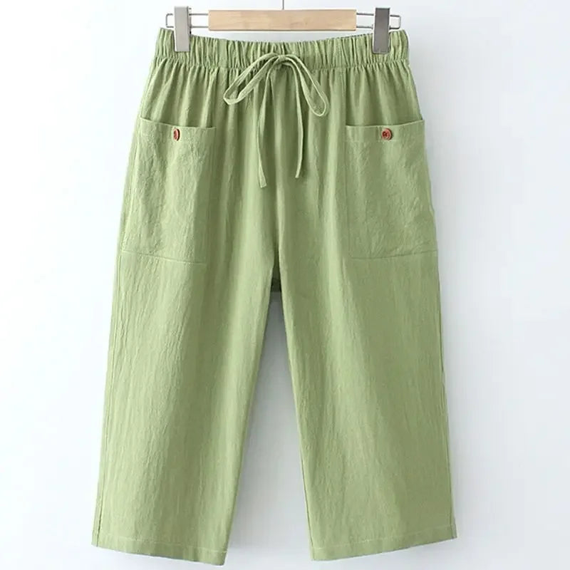 Plus Size Summer Loose-fit Women's Elastic Waist Casual Capri Pant