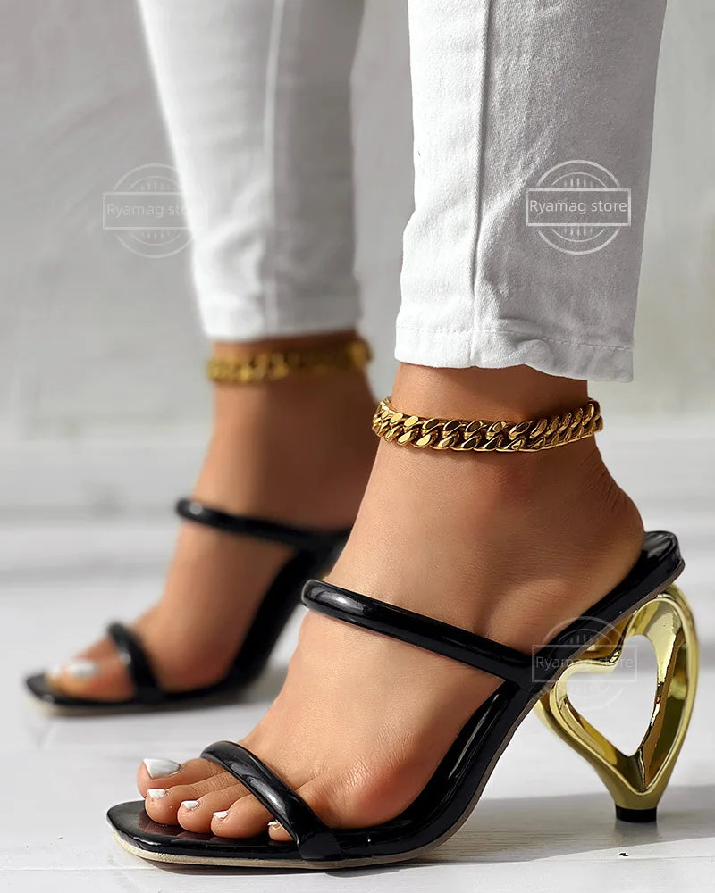 Women's Hollow Heart Shaped Heeled Sandals Open Toe Heart-shaped Heels.