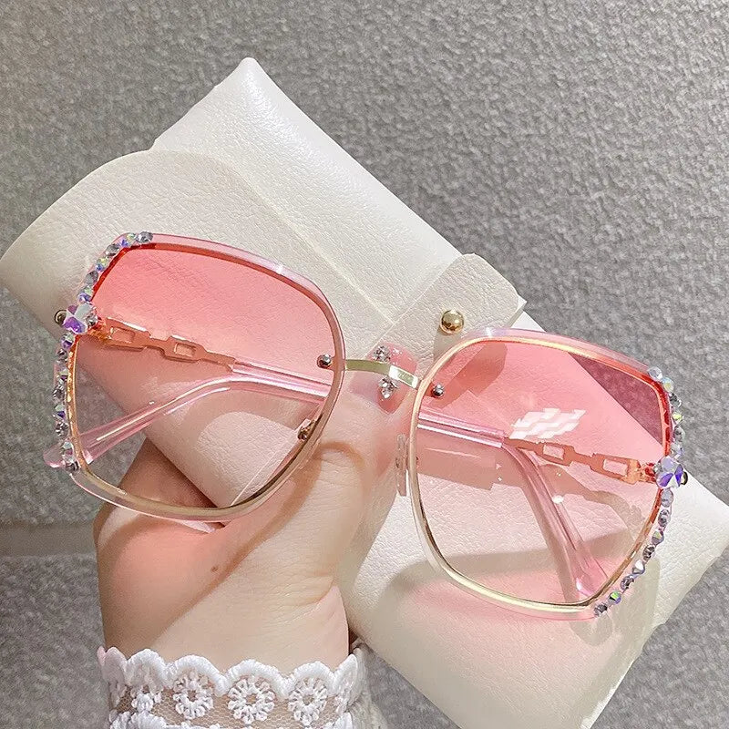 Rhinestone Decor Rimless Fashion Sunglasses For Women Casual Gradient Glasses For Summer UV400