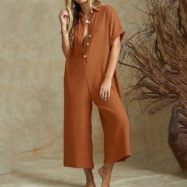 Elegant Casual Jumpsuit Cotton And Linen Women's Loose Jumpsuit.  S-3X