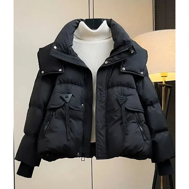 Women's Hooded Down Cotton Jacket - Loose Fit Padded Winter Coat.  S-2x