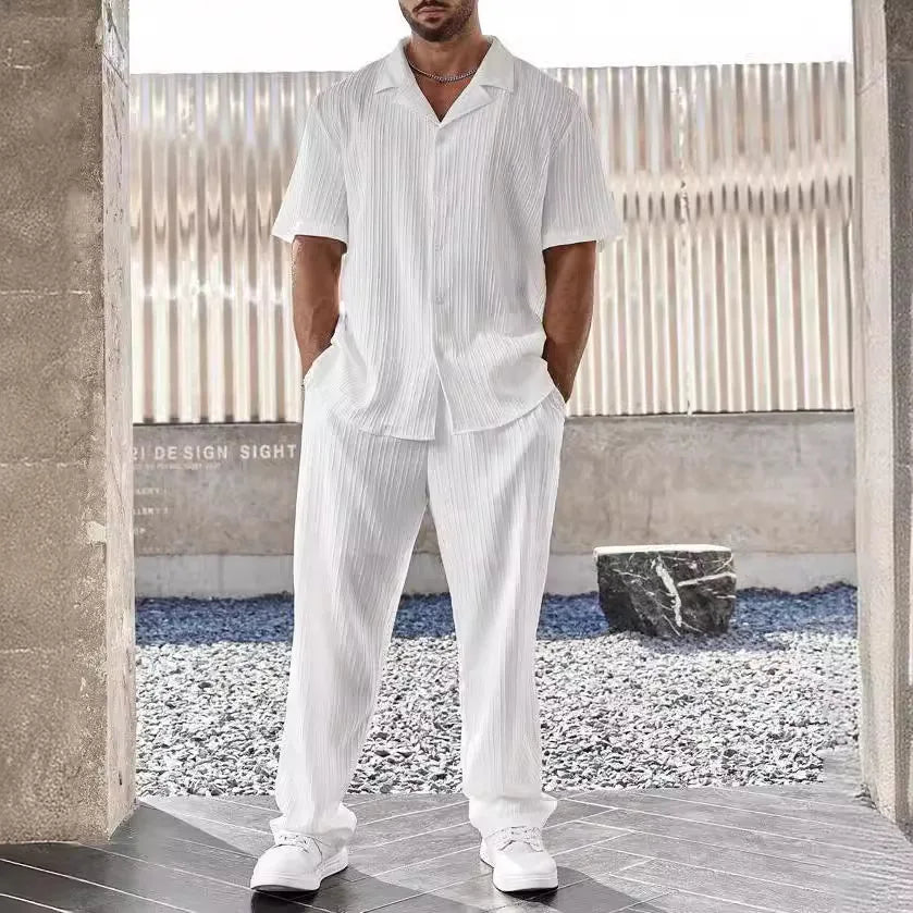 New Men's Commuter Suit Casual Button Shirt and Pants Two-piece Set for Men.  SZ: M-3X