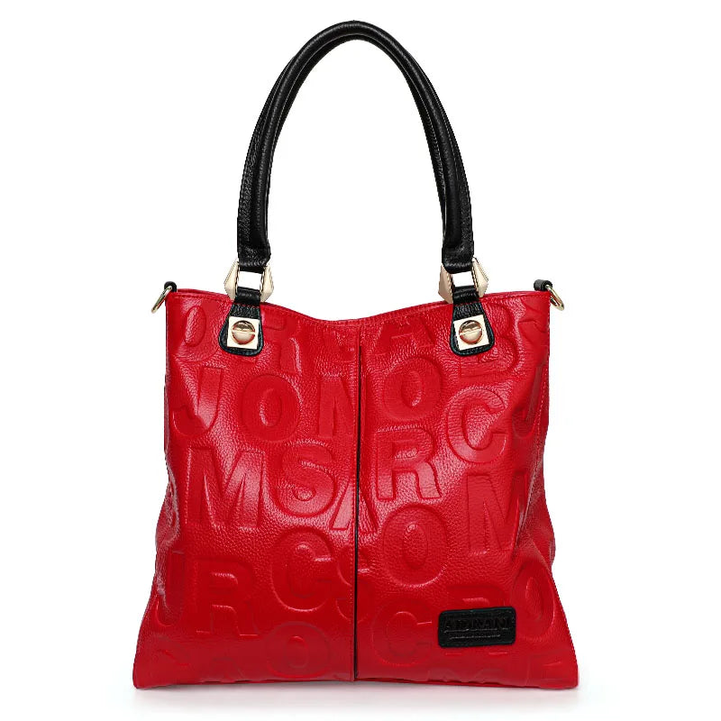 New Women's Cowhide Tote Bag Fashionable and Versatile Large Capacity Letter Printed Handheld Shoulder Bag
