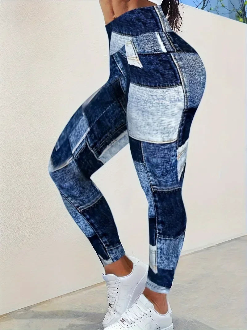 Women's Plus Size 1XL-5XL Casual Sport Pants Casual Slim Fit Imitation Denim Tight High Waist Leggings