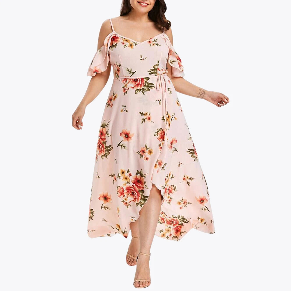 New Fashion Printed Dress for Women Summer Flower Print Plus Size Loose Fit Sling Dress