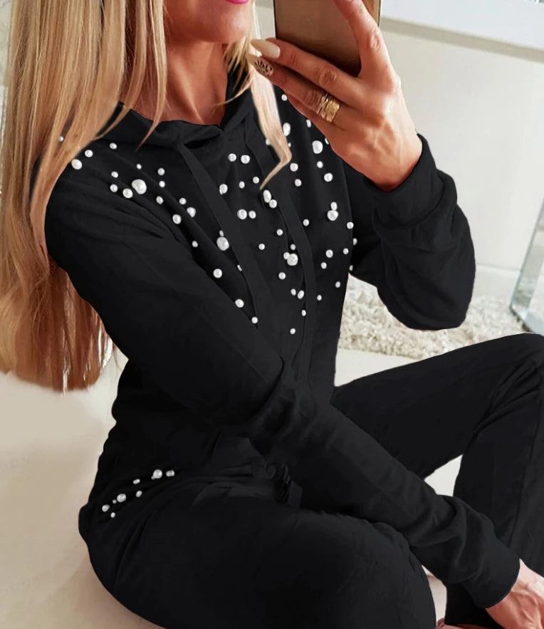 Two Piece Women Sporty Long Sleeve Jacket and Drawstring High Waist Sweatpants Set.