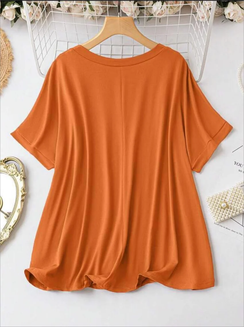 New Plus Size European Women's Casual V-neck Solid Shirt