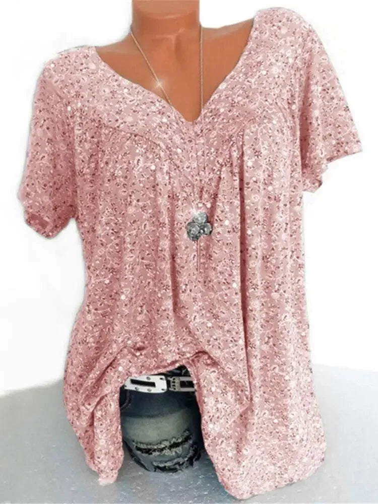 Summer Loose Fit Sleeveless Long V-Neck Ladies Top Floral Print Fashion Top